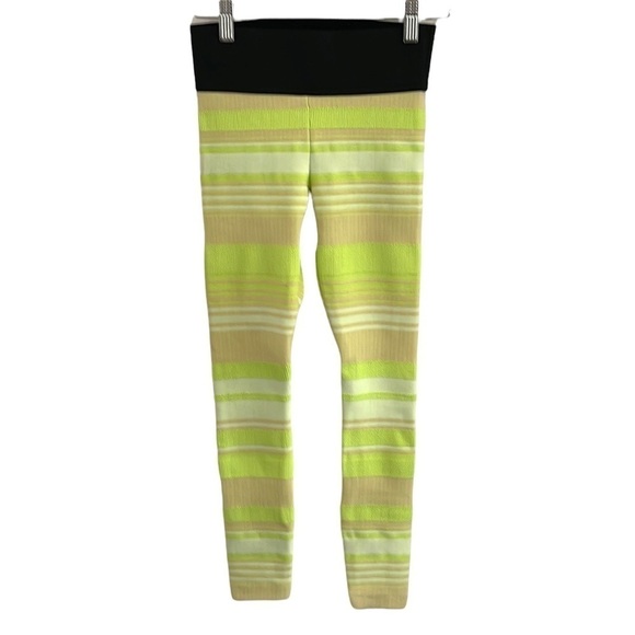 NWOT Koral Textured Neon Yellow Peach Stripe Legging SZ XS - Picture 1 of 6